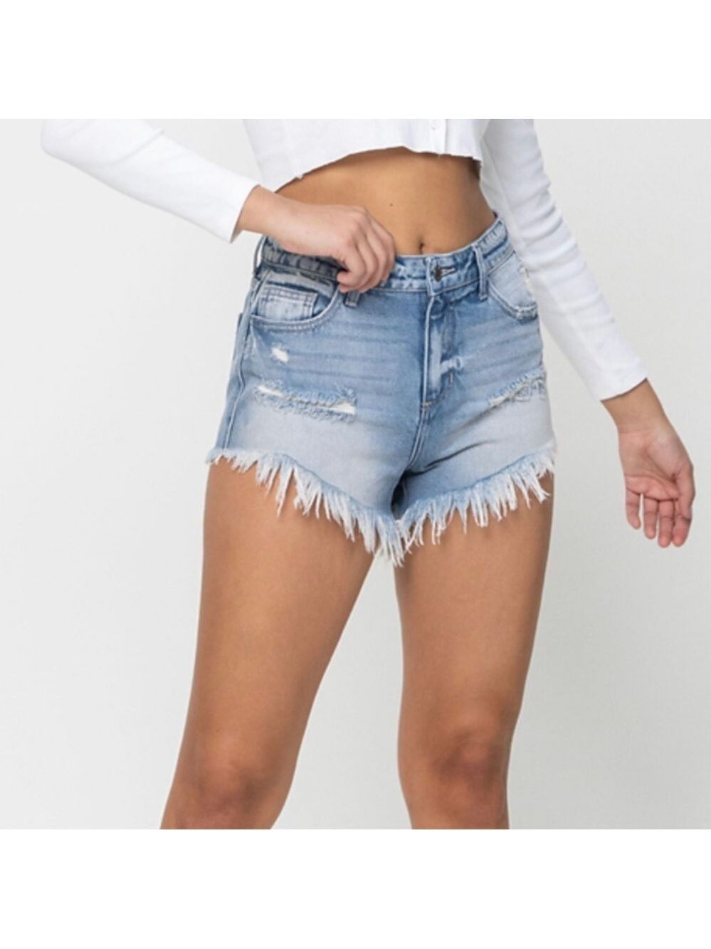 Cello Light Blue Frayed Jean Shorts